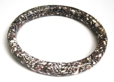 N841) Vintage Muschel Chip Resin Armreif Armband Natur Mosaik Design