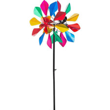 Spinner de viento de metal multicolor flor dueto 48 x 14" dos ruedas de rotor giratorio