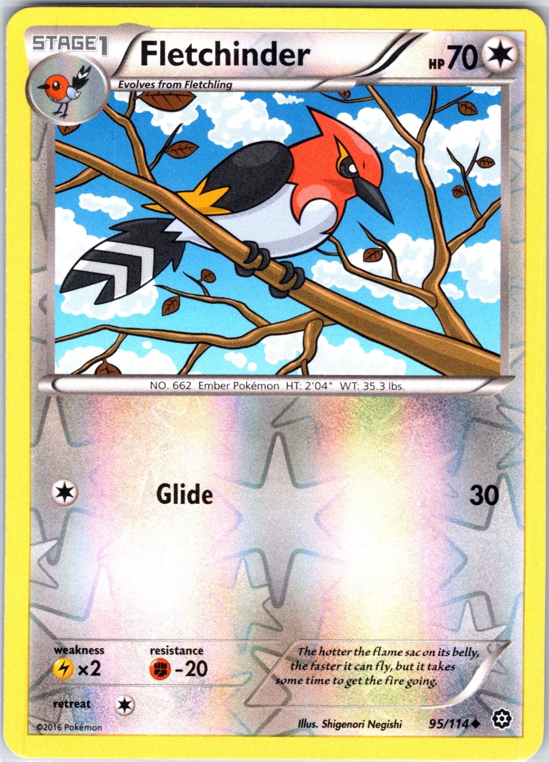 Fletchinder 95/114 Uncommon Reverse Holo Card XY - Steam Siege Pokemon TCG NM
