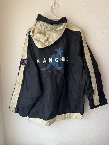 Chaqueta cortavientos vintage de los años 90 Kangol Big Logo negra cremallera completa (M) - Imagen 4 de 7