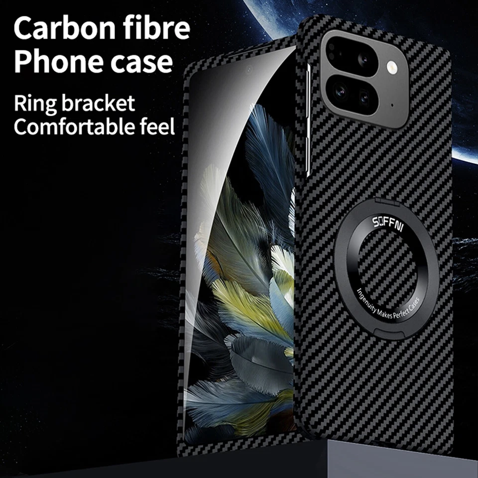 Funda plegable de fibra de carbono para Google Pixel 9 Pro Mag Safe anillo magnético soporte cubierta Foto 2 de 4