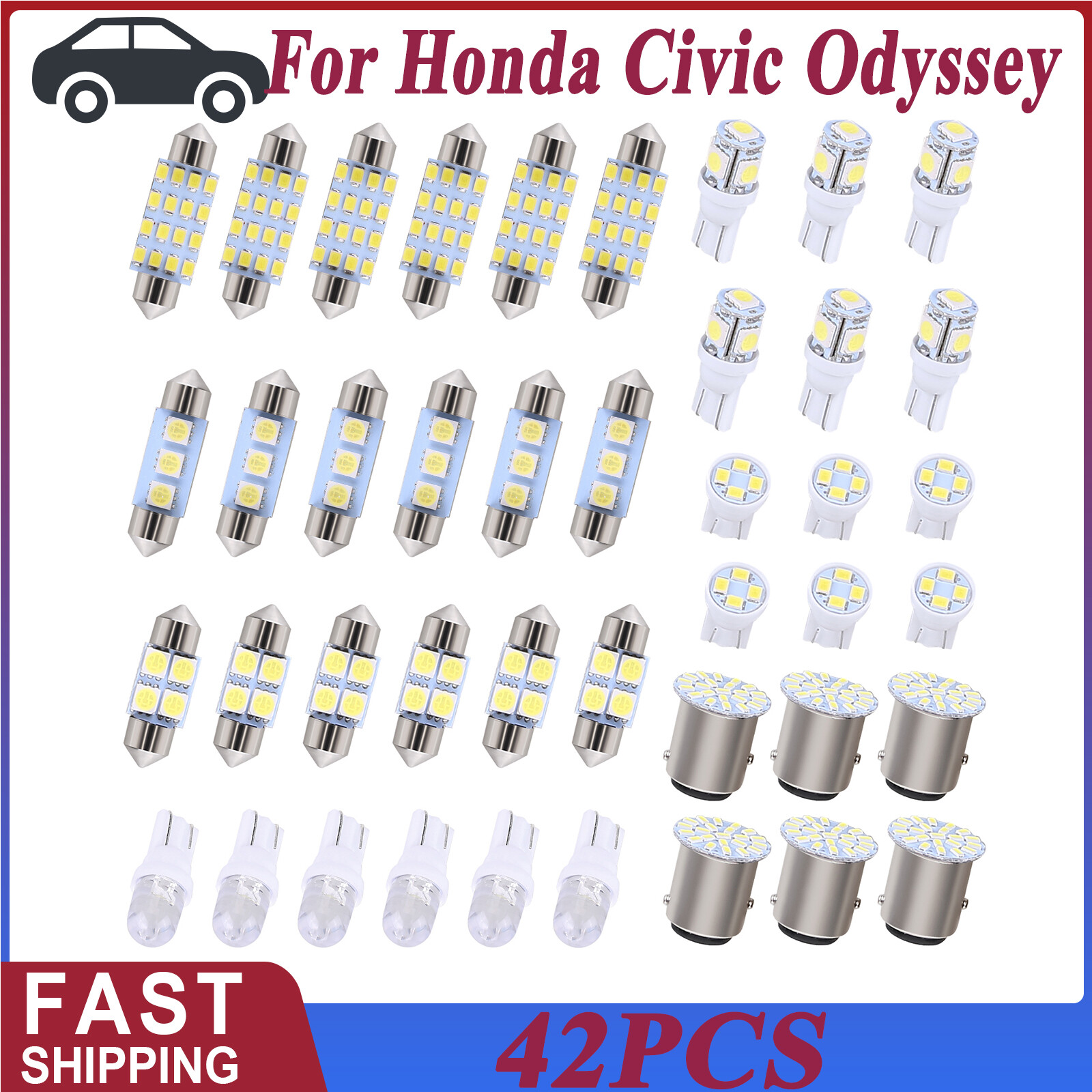 42-Piece LED Interior Light Kit for Honda Odyssey Including Map Dome Trunk License Plate
