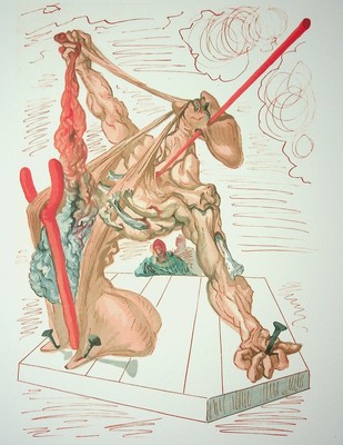 Salvador DALI: HÖLLE 29, Original Holzschnitt, GÖTTLICHE KOMÖDIE, 1960