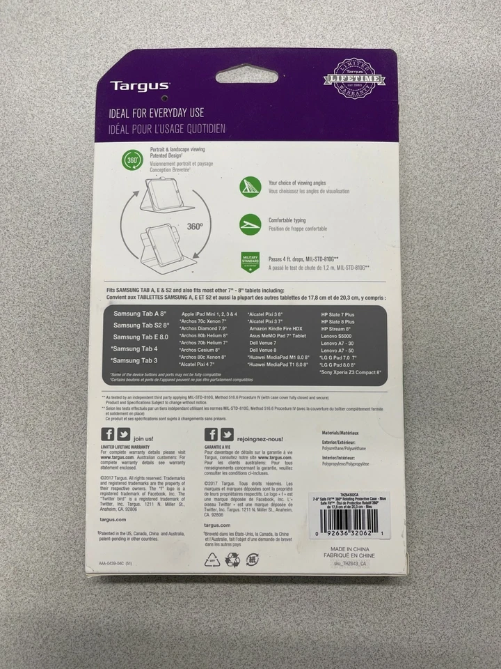 Targus Safe Fit 360 Degree Rotating Protective Case 7-8" Samsung A, E, S2 - Image 2 of 2