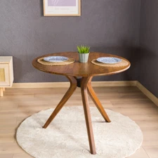 Round Dining Table with Butterfly Leg, Oak Wood, Pedestal Leg Free Fast Shipping