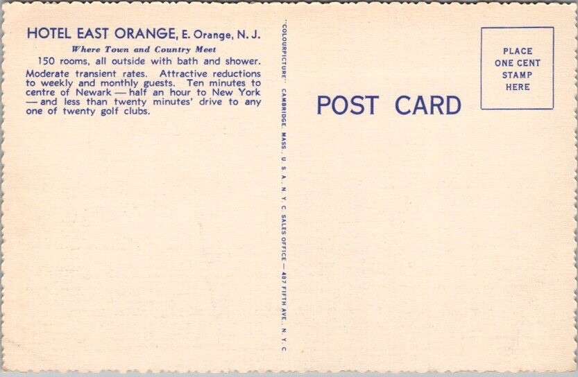 EAST ORANGE, New Jersey Postcard "HOTEL EAST ORANGE" Street View / Linen c1940s eBay