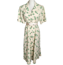 Vintage 80s Green & Cream Leopard Print Collared Shirt Midi Dress Size 12