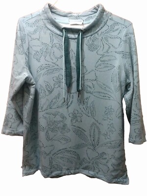 Women's Cecil Sz Large Teal Blue Pull String Mock Neck Shirt