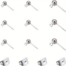 1box 304 Stainless Steel Ball Post Ear Studs Stud Earring Findings with Loop