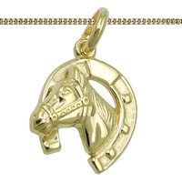 Echt Gold 375 Frau Kinder Pferde GlüCks Hufeisen AnhäNger Kette Silber 925 Verg