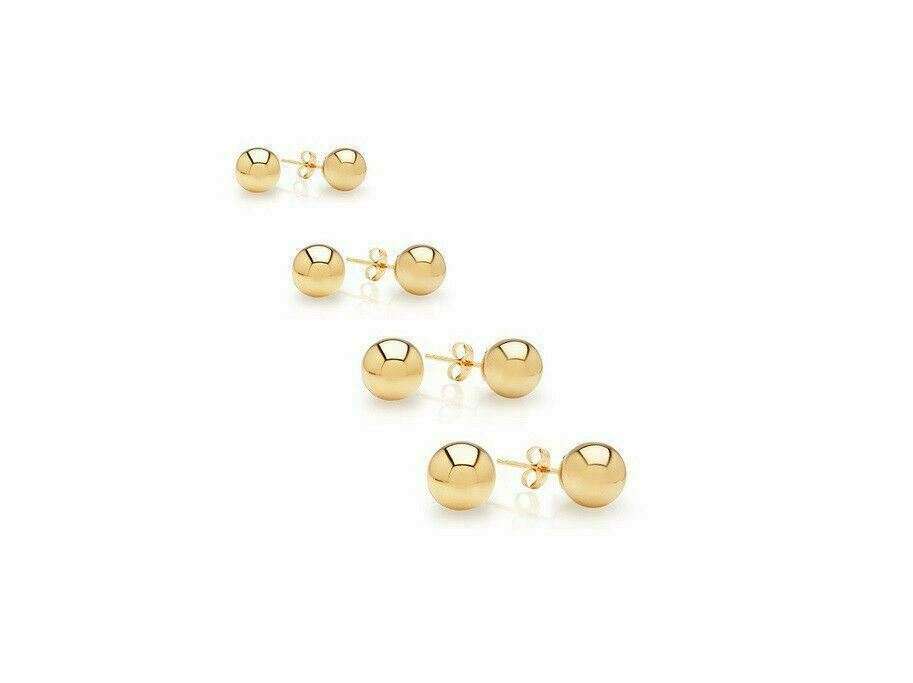 14K Solid Yellow Gold Ball Earrings 3mm 4mm 5mm 6mm 7mm 8mm