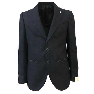 Herren Jacke blau LUIGI BIANCHI MANTOVA Mod 2321 57% Leinen 43% Wolle MADE IN ITALY