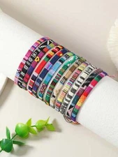12pcs/set Bohemian Style Multicolor Wax Rope Bracelet For Women