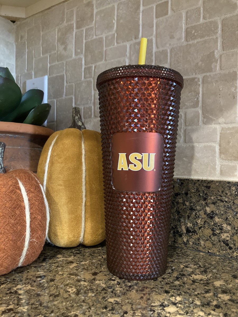 ASU ARIZONA STATE UNIVERSITY STARBUCKS STUDDED COLD CUP TUMBLER 24 OZ WITH  STRAW