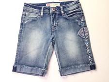 Free Planet Girls Denim Jean Stretch Shorts Sparkling Rhinestone Pockets Size 10