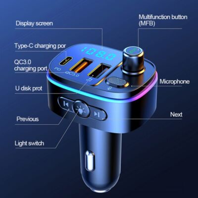 QC3.0 Fast Car Charger Triple USB MMC MP3 Player Bluetooth Radio FM Transmitter