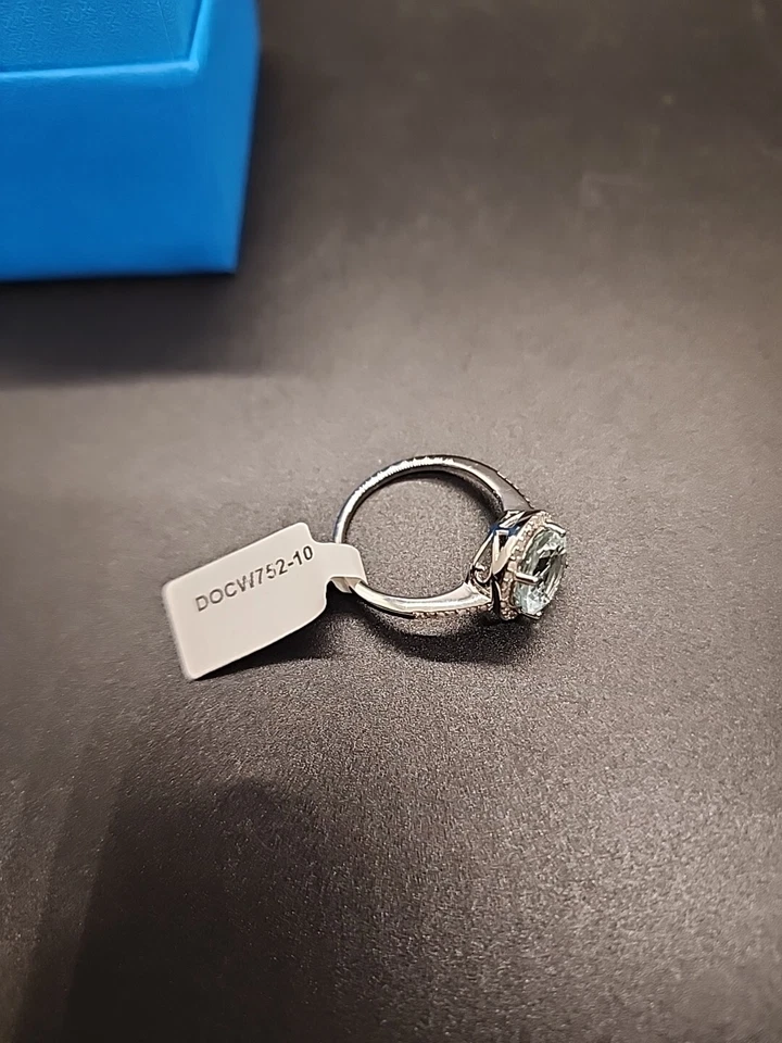 Anillo aguamarina azul con detalles de diamantes rodio/925 halo 3,64 ctw JTV talla 10 Foto 4 de 4