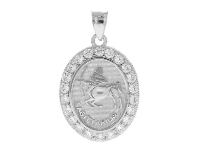 Atemberaubender Schütze Sternzeichen Oval CZ Heiligenschein Anhänger 10k oder 14k Weißgold
