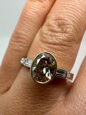 18Ct/Platinum Brown Diamond 1.54Ct Oval Rub Over Engagement Diamond Ring Gg482