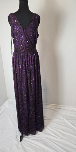MAC DUGGAL #4770L Aubergine Sequin Gown V-Neck Beaded Waist Belt Size 8 $398 - Picture 11 of 14