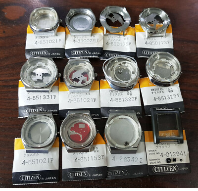 Lot 12 pieces Vintage Citizen Gents Watch Case CRYSTRON Cq  Qaurtz for parts.
