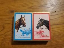 Vintage Hamilton Plastic Coated Playing Cards Horses 2 Decks Complete