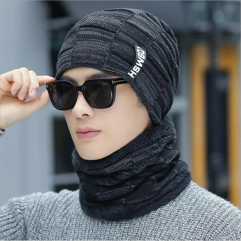 Bonnets d hiver en laine pour homme charpe avec Bonnet cagoule