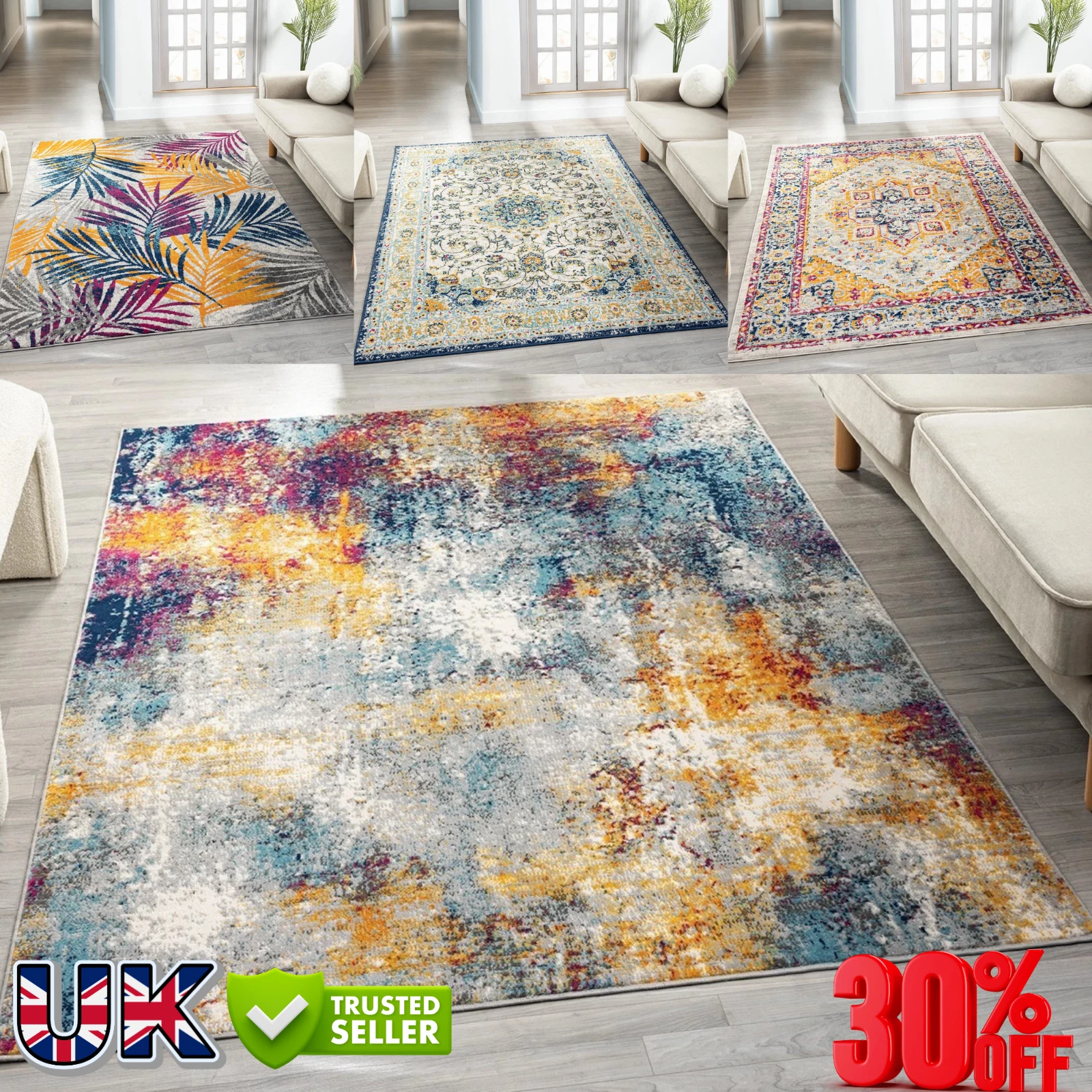 Multi Colour Rug Large Area Carpet Runner Living Room Bedroom Hallway Floor Mat