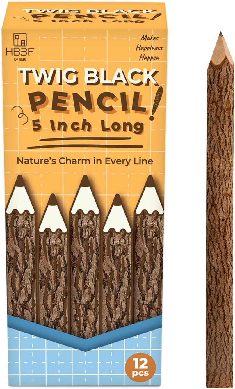 Wooden Pencils Rustic Bark Twig Natural Wood Pencil 12 Pack 5 Inch-image