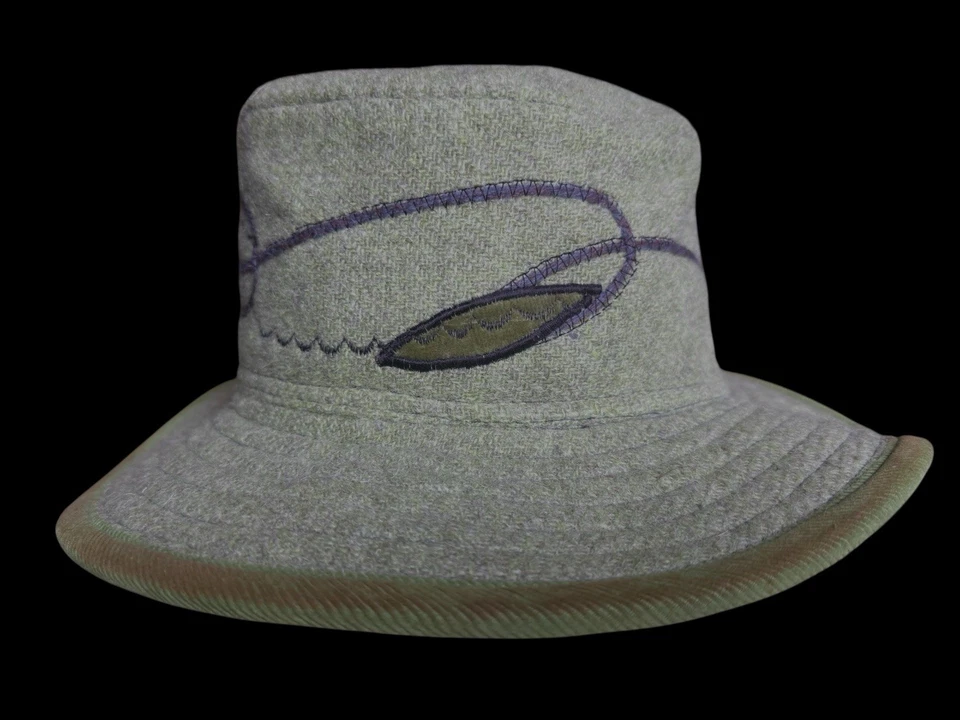 Sombrero para mujer vintage HEATHER LUMSDEN hecho a mano en Escocia bordado caqui Foto 2 de 4