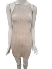 H & M Embellished Beige Bodycon Mini Dress with Rhinestone Detail - Size XS