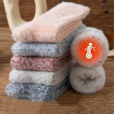 6 Pairs Women Wool Crew Warm Socks Thermal Thick Solid Heavy Fuzzy Colors 5-9