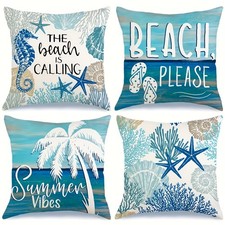 4Pcs Beach Pillow Covers Summer Vibes Beach Calling Coastal Cushion Case Decor