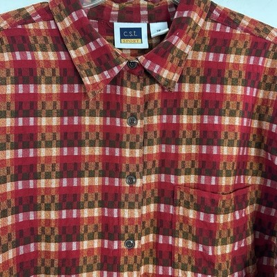 CST Sport Womens Red Long Sleeve Plaid Print Button Up Collared Shirt Size 2X