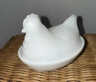 Vintage 1940's Hazel Atlas White Glass Hen on Nest Candy Dish