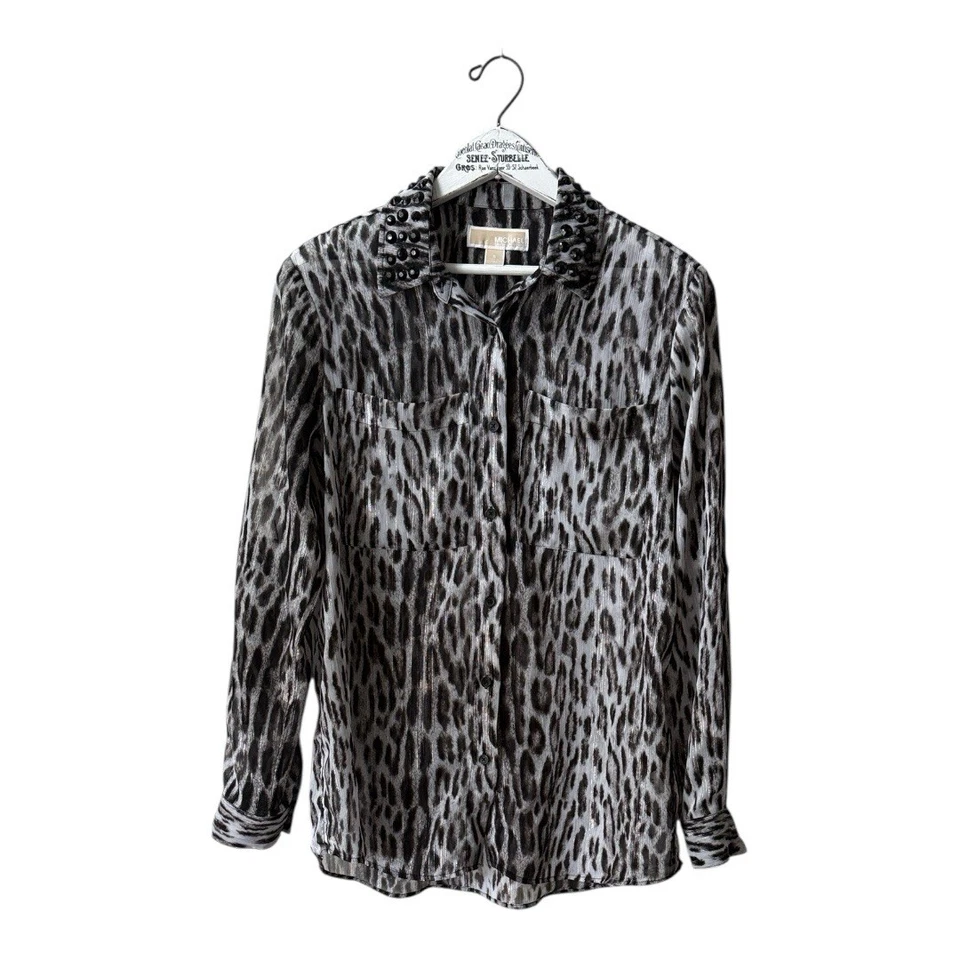 Michael Michael Kors чистый леопард блузка с заклепками воротник - размер маленький