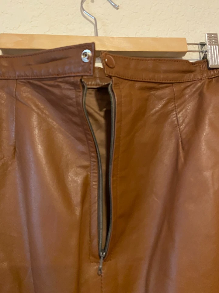 Falda de Cuero Capriccio Vintage Marrón Chocolate Talla 9/10 Cintura Elástica Occidental Foto 3 de 4