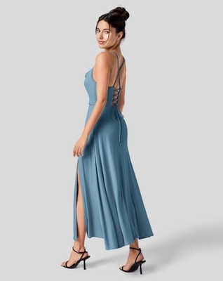 Halara Dress Midi Size XL Cowl Neck Lace Up Back Sundress Rainy Sky Blue NWT | eBay Halara Dress Midi Size XL Cowl Neck Lace Up Back Sundress Rainy Sky Blue NWT | eBay