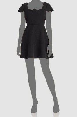 Aqua Women's Black Scalloped Cap-Sleeve Mini Cocktail Fit & Flare Dress Size M