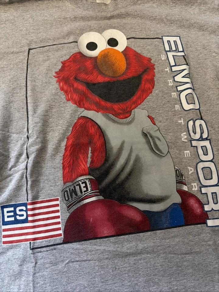 Camiseta esportiva vintage Elmo Jim Henson rua gergelim rara GG cinza Jays - Imagem 2 de 4