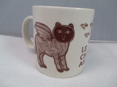Vintage 1979 Taylor & Ng LE CHAT AILE mug winged Cat with Birds JAPAN excellent