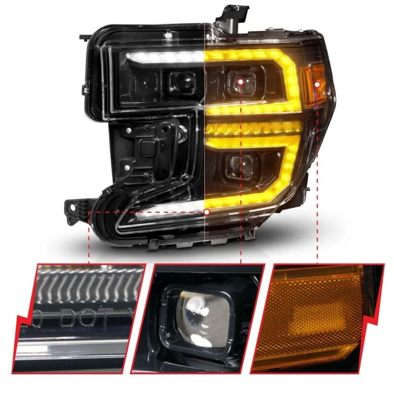 Faro proyector LED ANZO compatible con GMC Sierra 1500 19-21 con interruptor trasero + secuencial Foto 3 de 4