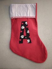 18 inch Christmas Stocking Plain Red with Paws and Hearts letter A 278670
