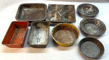 8 Vintage Childrens Play Kitchen Tin Cookware Pans