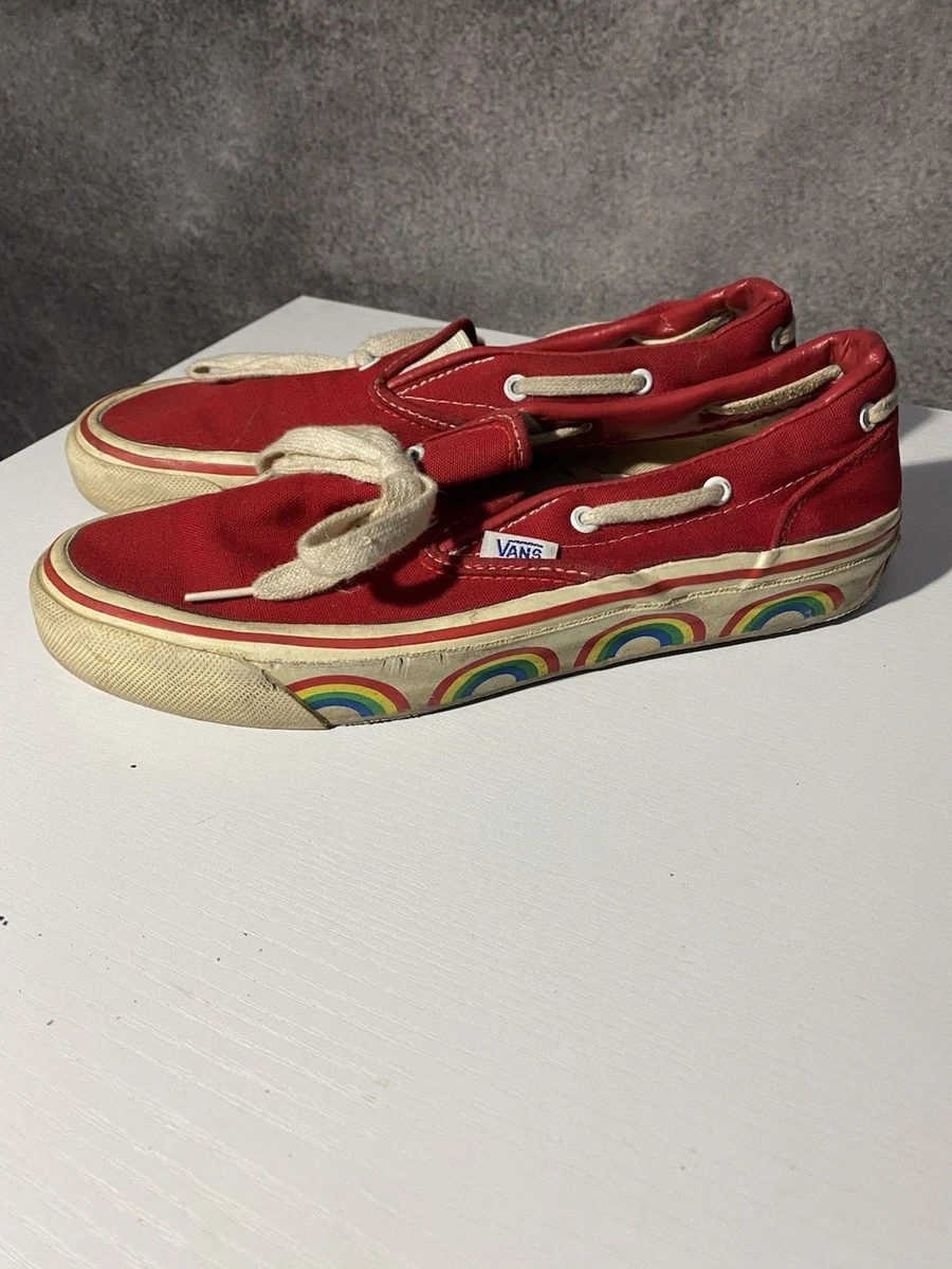 Rare Vintage 80s Vans Made in USA Rainbow Red Deck Shoes  display picture 2