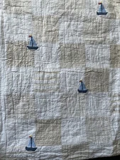 Pottery Barn Kids Crib Quilt Blanket - Sailboats - Cream & Khaki Checkered