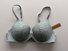SKIMS Fits Everybody Lace T-Shirt Bra Denim Blue 36A NWT