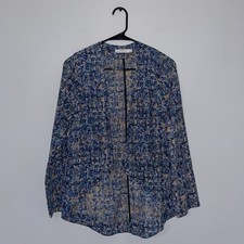 Women's Lush Blue, Pink, and Tan Blazer Jacket with Shoulder Pads, Size XS