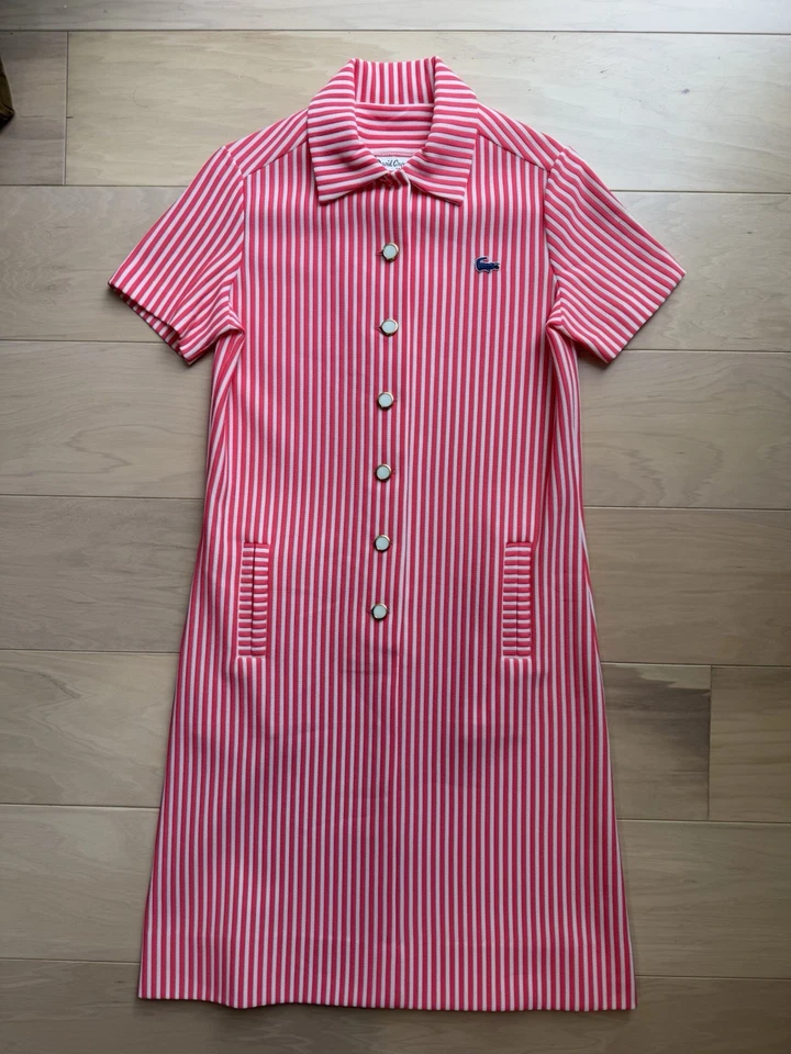 Vestido vintage David Crystal Lacoste para mujer 12 rosa blanco rayas años 70 diseñador Foto 2 de 4