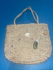 Vtg Straw Rattan Woven Weave Handbag W/Shells Boho Chic Vacation Beach Purse